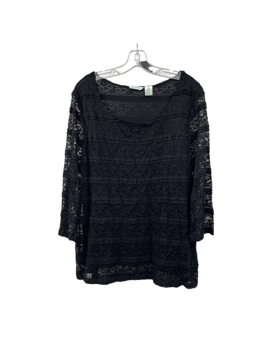 Laura Ashley Womens Lace Sheer Blouse 3/4 Sleeve Black Size XL